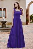 Square Sleeveless Chiffon Bridesmaid Dress Ruched Ruffles Formal Evening Dresses with Bow