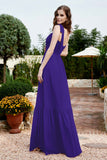Square Sleeveless Chiffon Bridesmaid Dress Ruched Ruffles Formal Evening Dresses with Bow