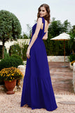 Square Sleeveless Chiffon Bridesmaid Dress Ruched Ruffles Formal Evening Dresses with Bow