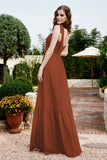 Square Sleeveless Chiffon Bridesmaid Dress Ruched Ruffles Formal Evening Dresses with Bow