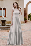 Square Sleeveless Chiffon Bridesmaid Dress Ruched Ruffles Formal Evening Dresses with Bow