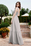 Square Sleeveless Chiffon Bridesmaid Dress Ruched Ruffles Formal Evening Dresses with Bow