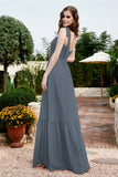 Square Sleeveless Chiffon Bridesmaid Dress Ruched Ruffles Formal Evening Dresses with Bow