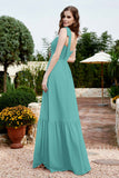 Square Sleeveless Chiffon Bridesmaid Dress Ruched Ruffles Formal Evening Dresses with Bow