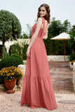 Square Sleeveless Chiffon Bridesmaid Dress Ruched Ruffles Formal Evening Dresses with Bow