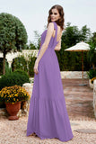 Square Sleeveless Chiffon Bridesmaid Dress Ruched Ruffles Formal Evening Dresses with Bow