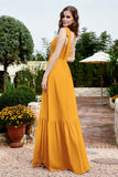Square Sleeveless Chiffon Bridesmaid Dress Ruched Ruffles Formal Evening Dresses with Bow