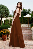 Square Sleeveless Chiffon Bridesmaid Dress Ruched Ruffles Formal Evening Dresses with Bow