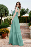 Square Sleeveless Chiffon Bridesmaid Dress Ruched Ruffles Formal Evening Dresses with Bow