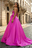 A-Line Sweetheart Lilac Beaded Long Prom Dresses With Bow