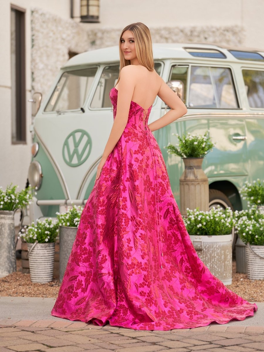 Stylish A Line Sweetheart Fuchsia Jacquard Satin Prom Dress