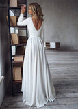 Long Sleeves A-Line Satin Open Back Wedding Dresses