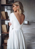 Long Sleeves A-Line Satin Open Back Wedding Dresses