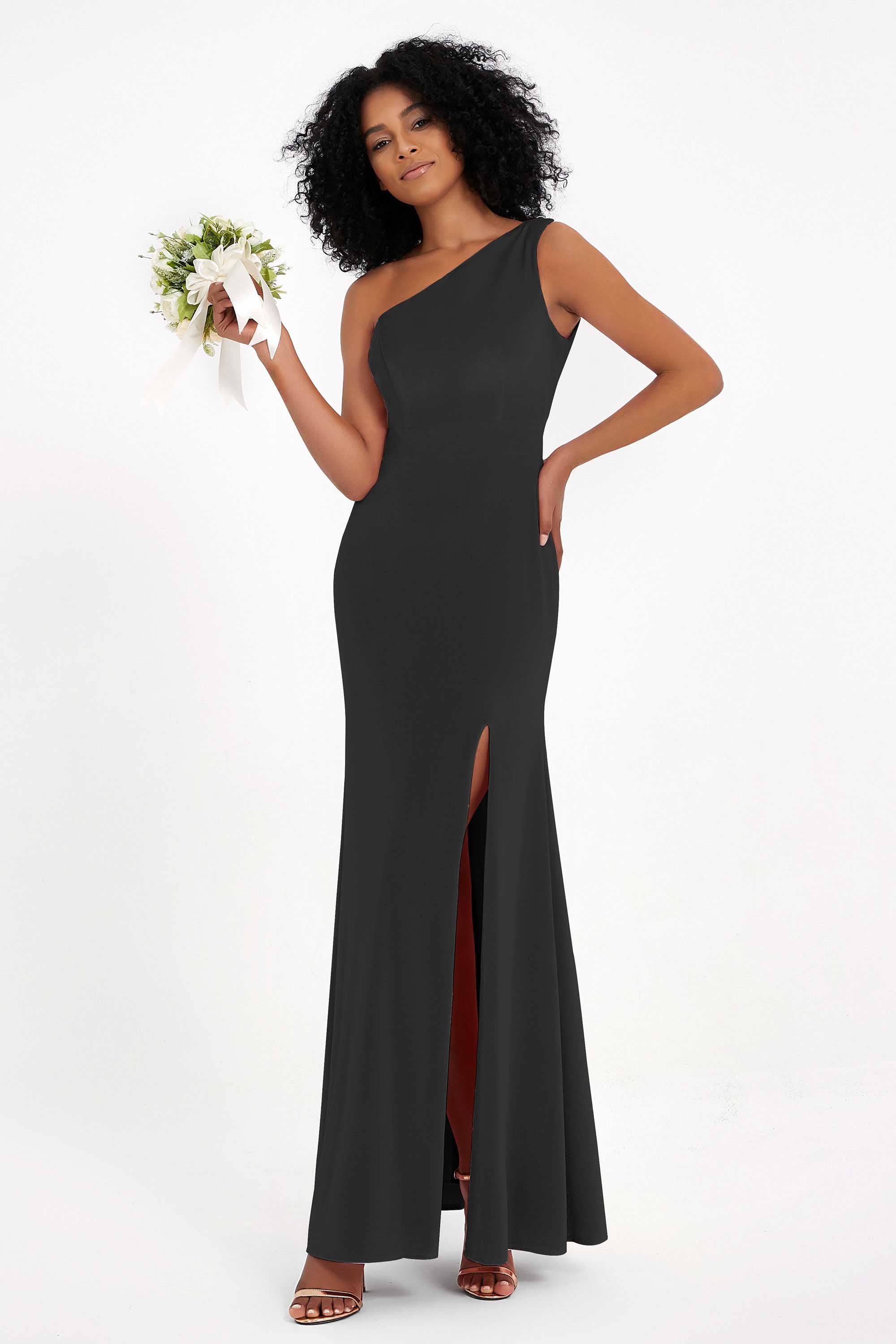 One Shoulder Sheath Sexy Formal Evening Party Dresses with Slit Bridesmaid Dress Prom Gowns