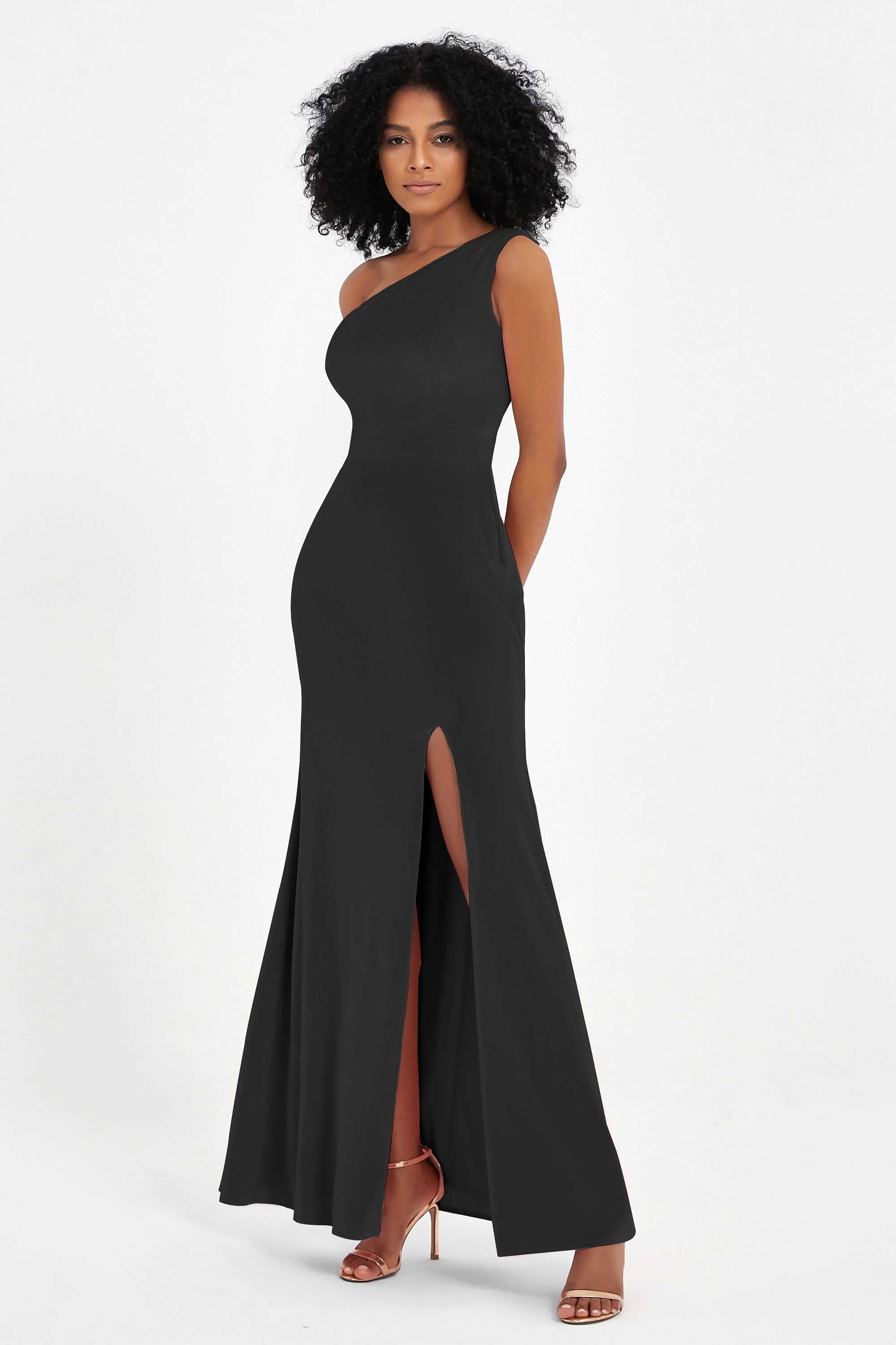 One Shoulder Sheath Sexy Formal Evening Party Dresses with Slit Bridesmaid Dress Prom Gowns