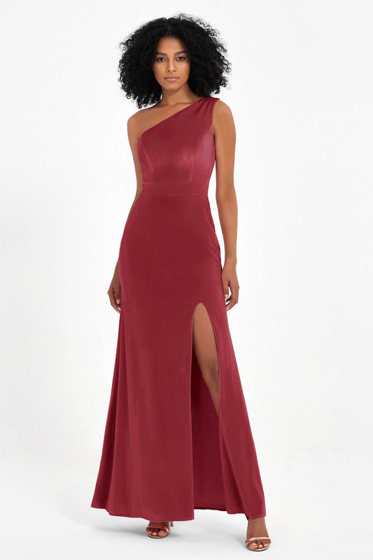 One Shoulder Sheath Sexy Formal Evening Party Dresses with Slit Bridesmaid Dress Prom Gowns