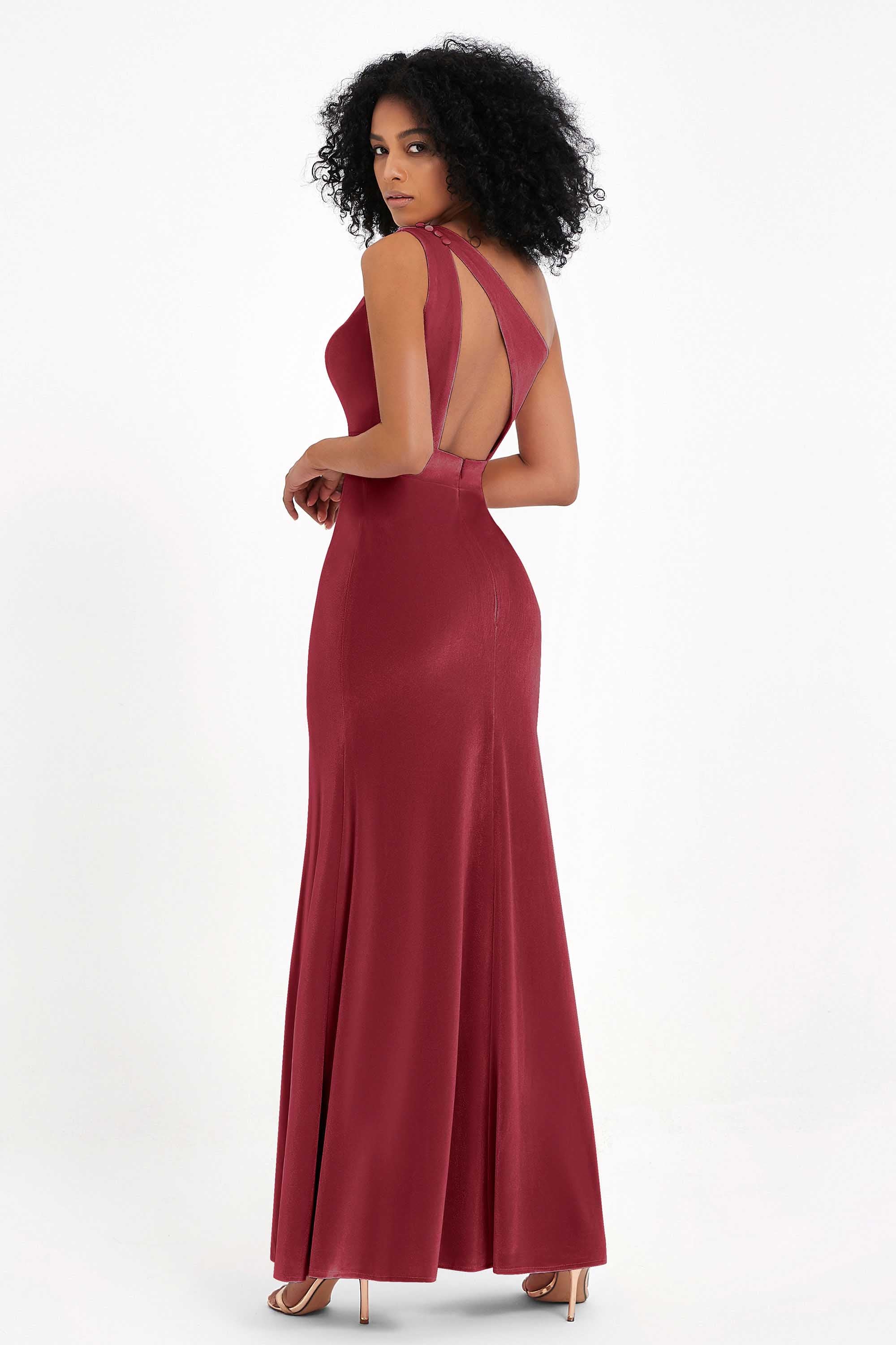One Shoulder Sheath Sexy Formal Evening Party Dresses with Slit Bridesmaid Dress Prom Gowns