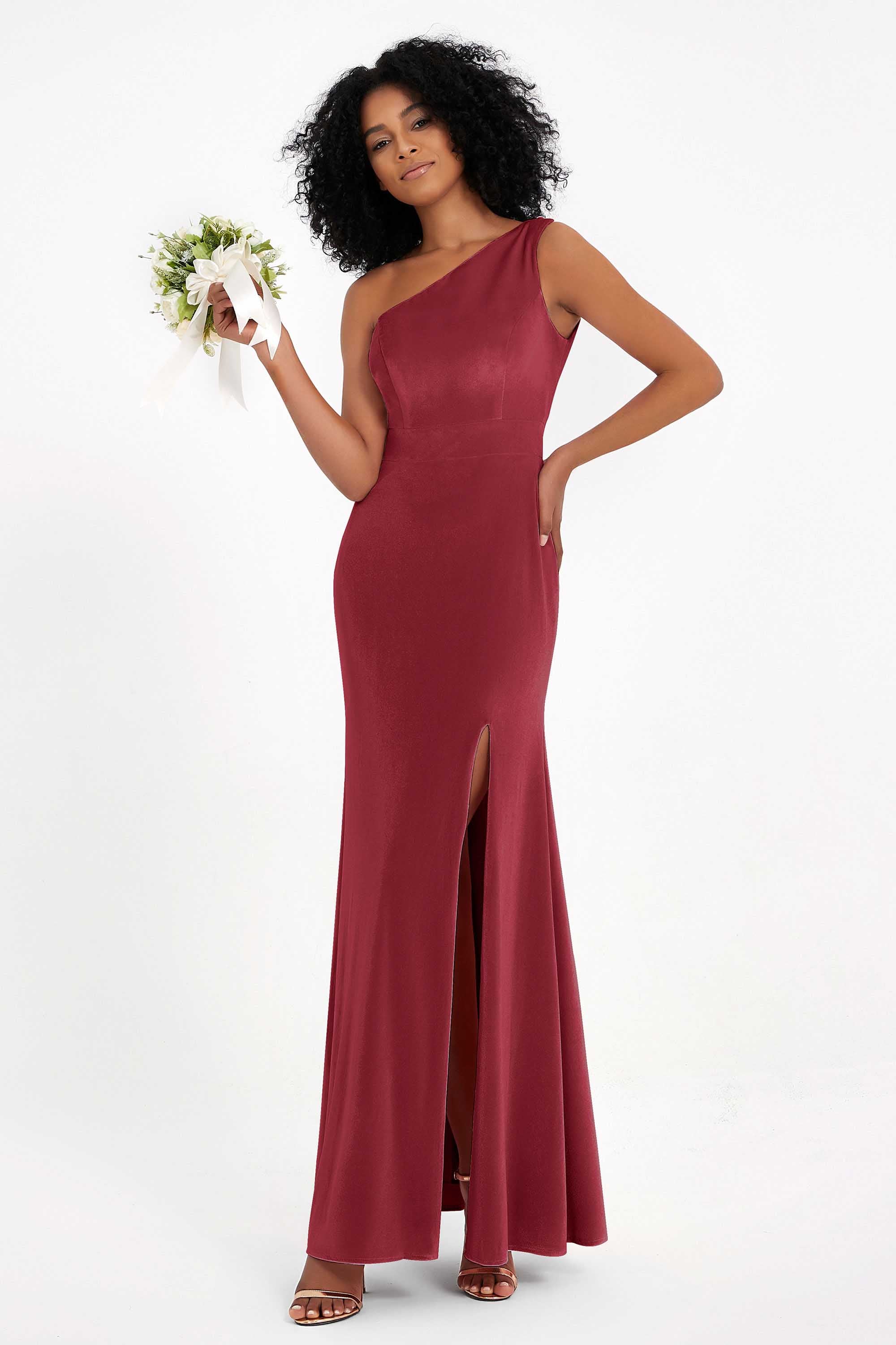 One Shoulder Sheath Sexy Formal Evening Party Dresses with Slit Bridesmaid Dress Prom Gowns