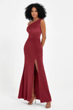 One Shoulder Sheath Sexy Formal Evening Party Dresses with Slit Bridesmaid Dress Prom Gowns