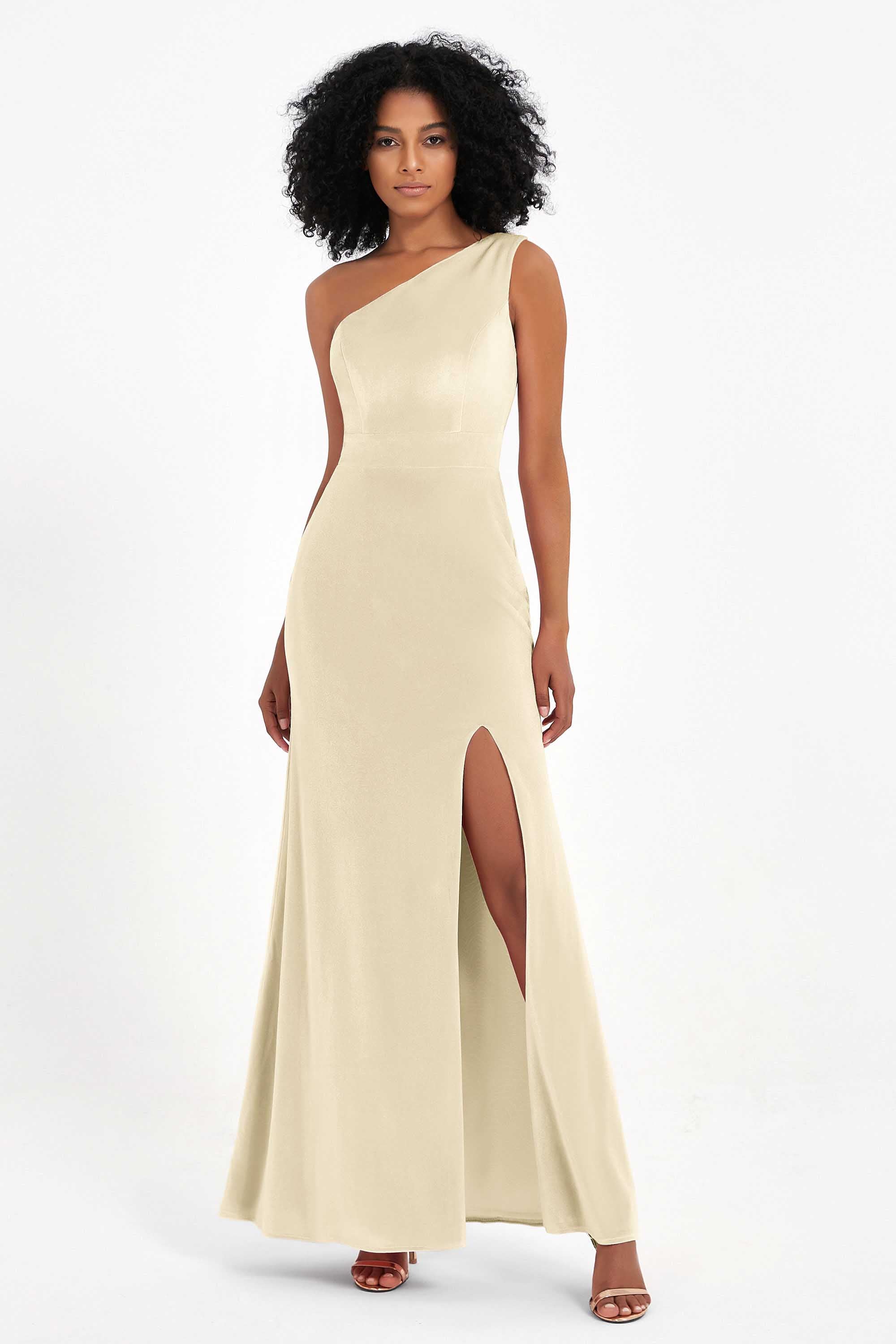 One Shoulder Sheath Sexy Formal Evening Party Dresses with Slit Bridesmaid Dress Prom Gowns