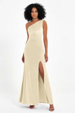 One Shoulder Sheath Sexy Formal Evening Party Dresses with Slit Bridesmaid Dress Prom Gowns