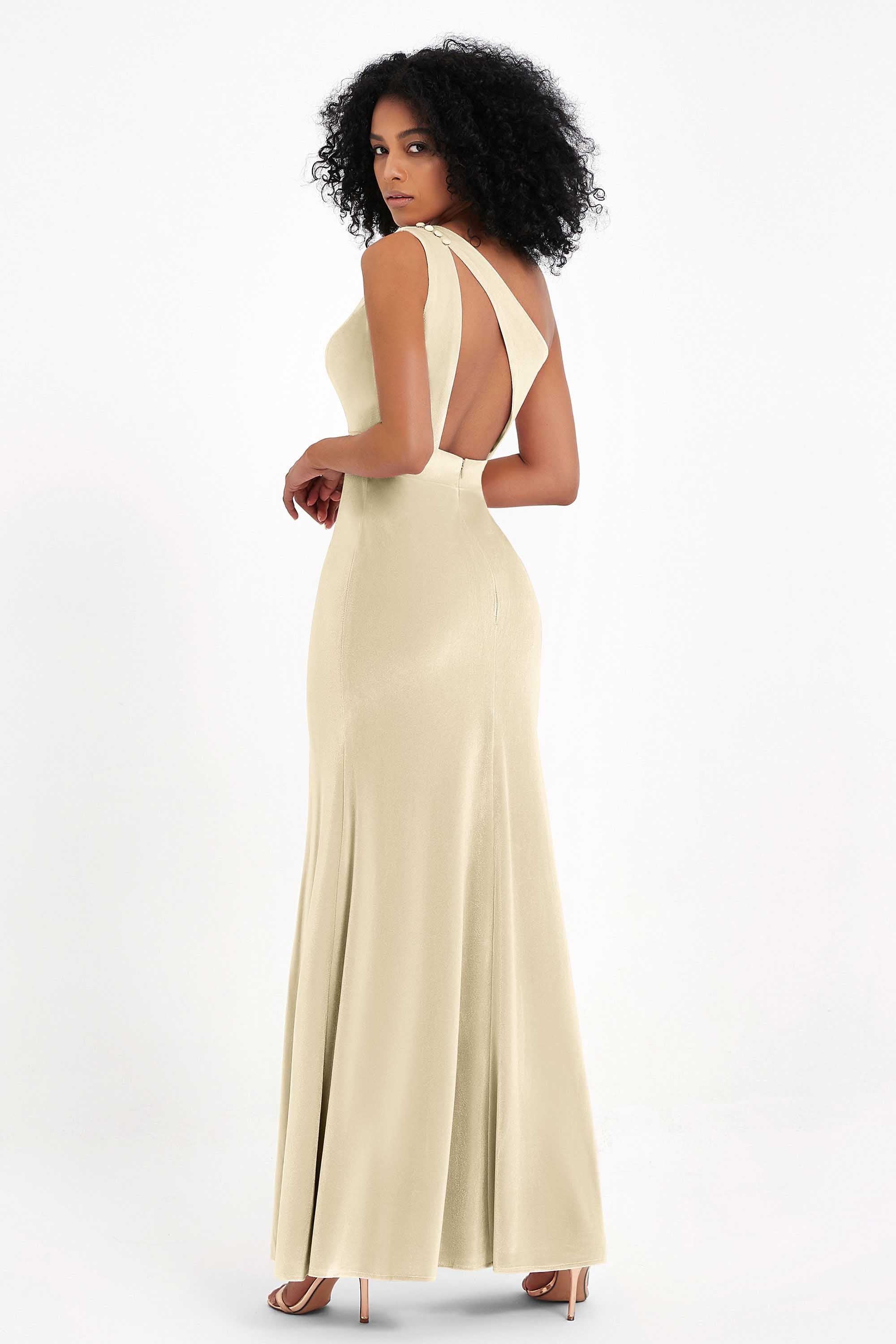 One Shoulder Sheath Sexy Formal Evening Party Dresses with Slit Bridesmaid Dress Prom Gowns