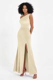 One Shoulder Sheath Sexy Formal Evening Party Dresses with Slit Bridesmaid Dress Prom Gowns