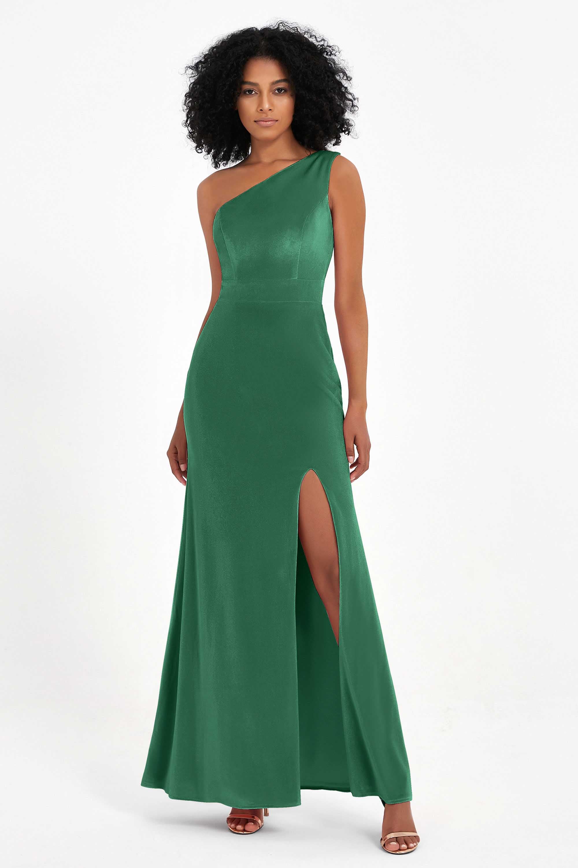 One Shoulder Sheath Sexy Formal Evening Party Dresses with Slit Bridesmaid Dress Prom Gowns