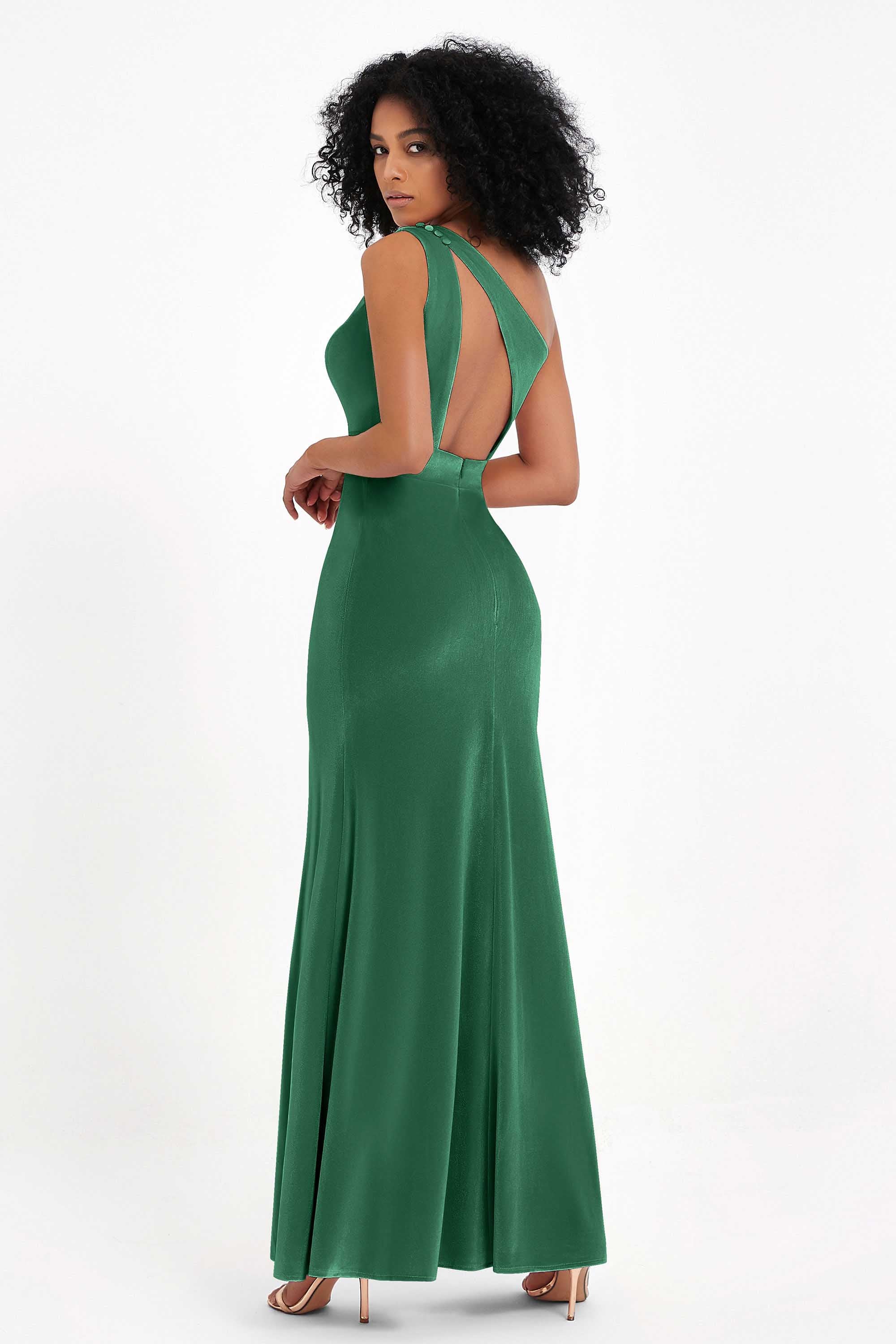 One Shoulder Sheath Sexy Formal Evening Party Dresses with Slit Bridesmaid Dress Prom Gowns