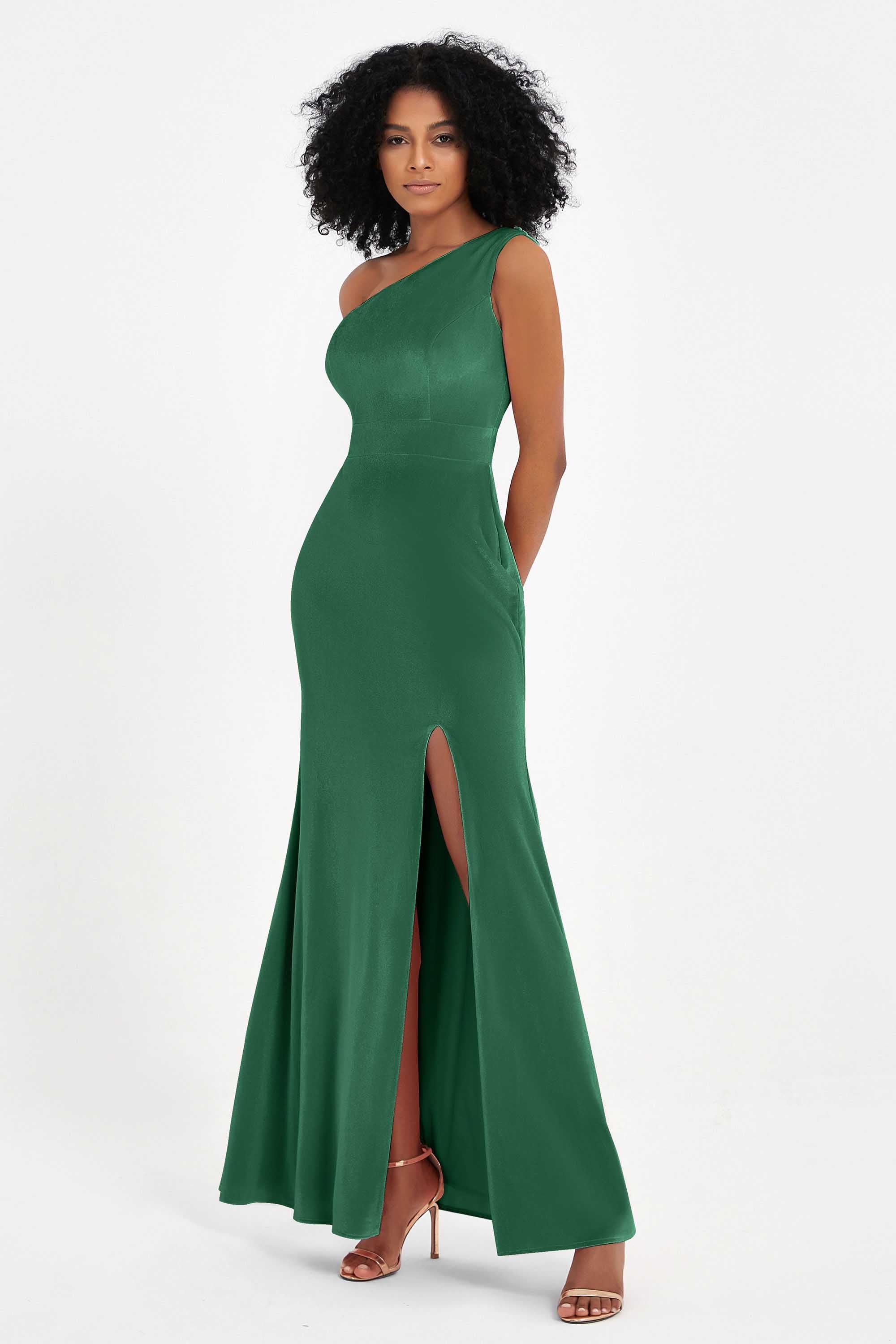One Shoulder Sheath Sexy Formal Evening Party Dresses with Slit Bridesmaid Dress Prom Gowns