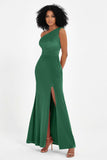 One Shoulder Sheath Sexy Formal Evening Party Dresses with Slit Bridesmaid Dress Prom Gowns