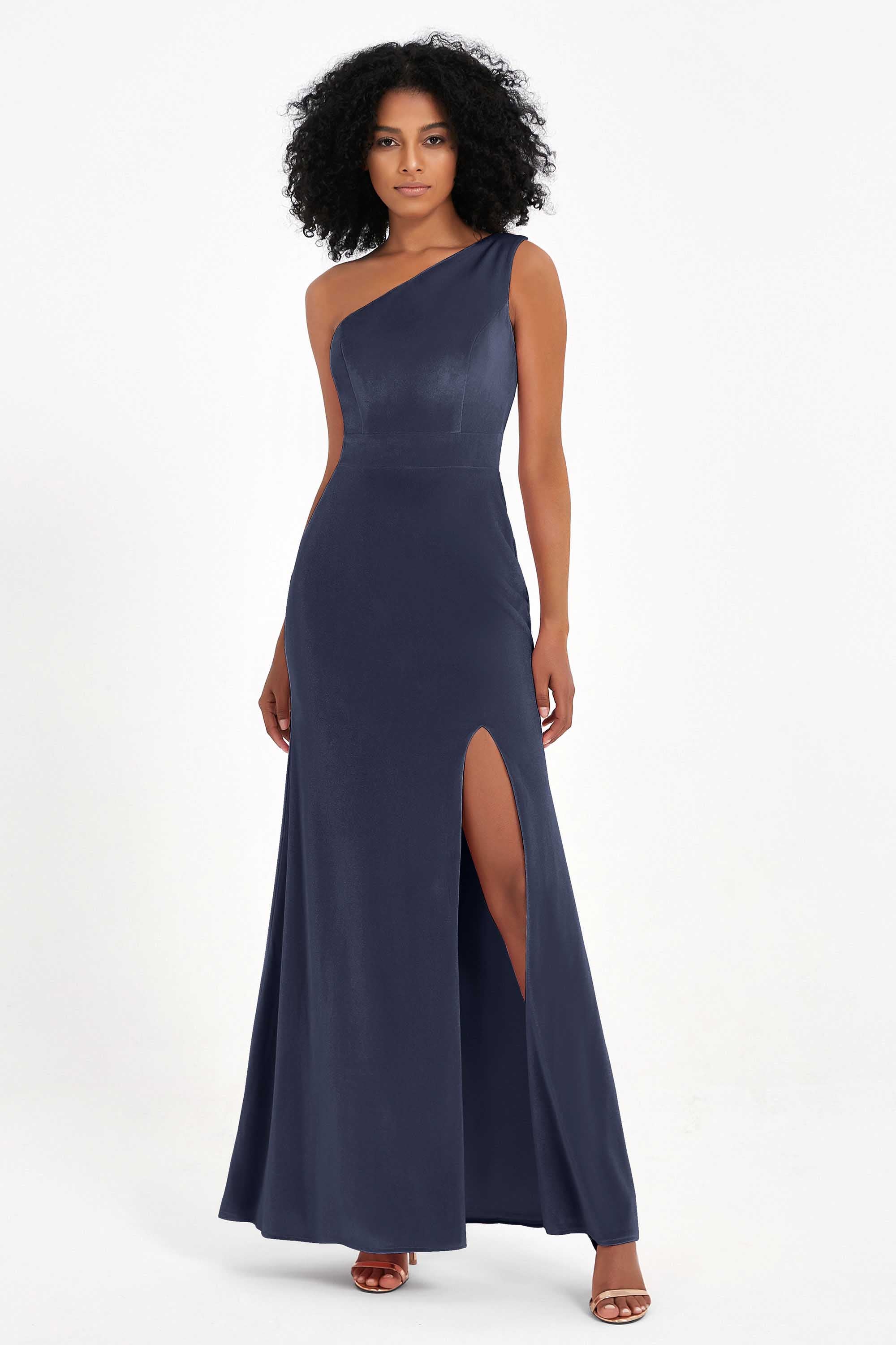 One Shoulder Sheath Sexy Formal Evening Party Dresses with Slit Bridesmaid Dress Prom Gowns