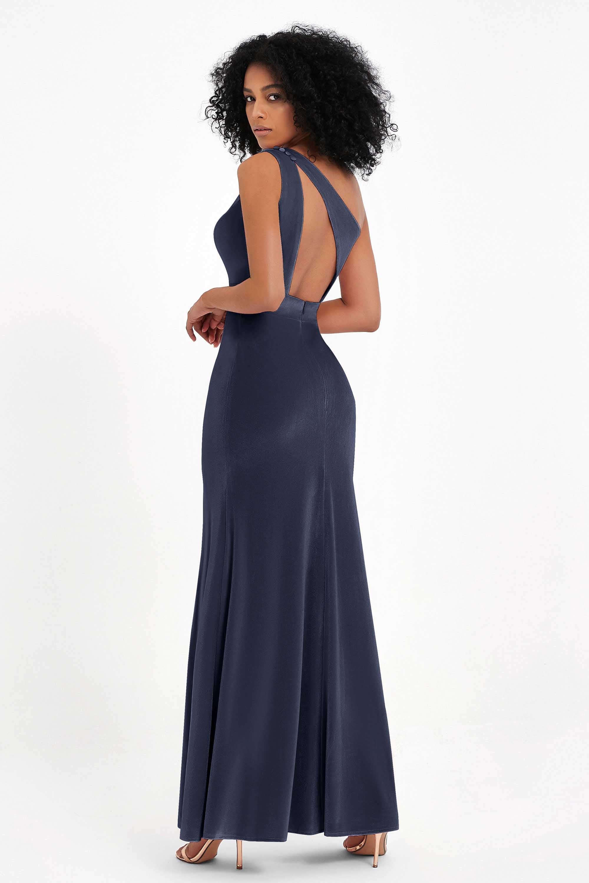 One Shoulder Sheath Sexy Formal Evening Party Dresses with Slit Bridesmaid Dress Prom Gowns