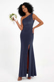One Shoulder Sheath Sexy Formal Evening Party Dresses with Slit Bridesmaid Dress Prom Gowns