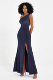 One Shoulder Sheath Sexy Formal Evening Party Dresses with Slit Bridesmaid Dress Prom Gowns
