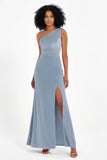 One Shoulder Sheath Sexy Formal Evening Party Dresses with Slit Bridesmaid Dress Prom Gowns