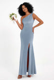 One Shoulder Sheath Sexy Formal Evening Party Dresses with Slit Bridesmaid Dress Prom Gowns