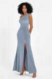 One Shoulder Sheath Sexy Formal Evening Party Dresses with Slit Bridesmaid Dress Prom Gowns