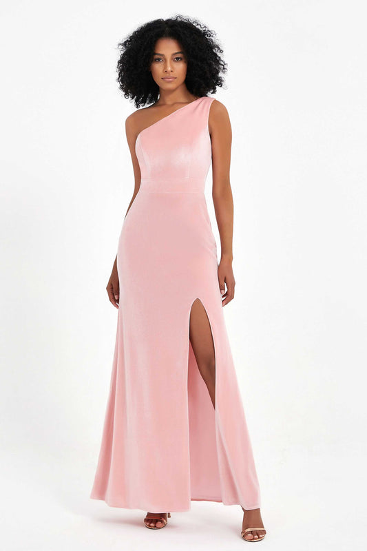 One Shoulder Sheath Sexy Formal Evening Party Dresses with Slit Bridesmaid Dress Prom Gowns