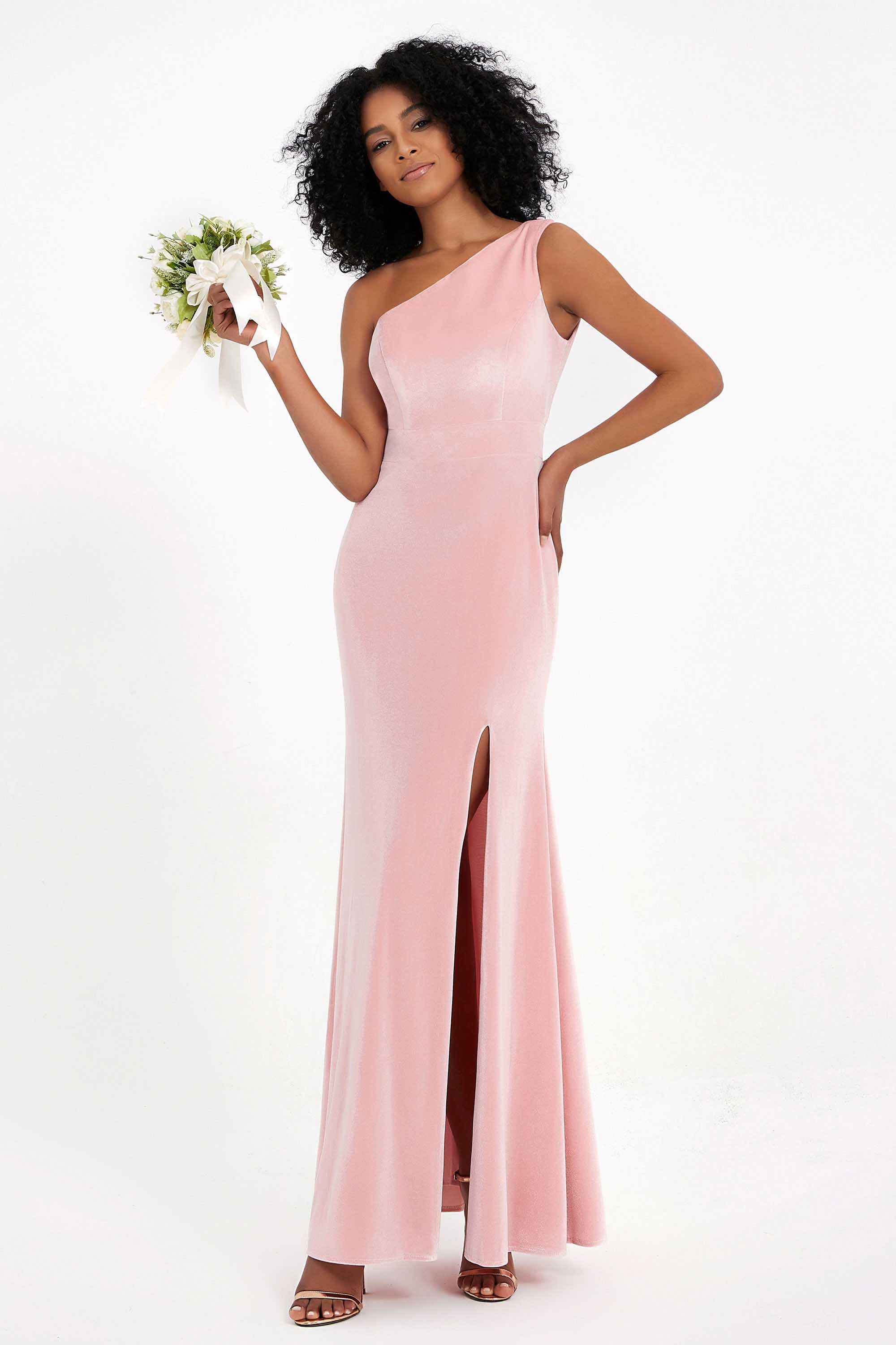 One Shoulder Sheath Sexy Formal Evening Party Dresses with Slit Bridesmaid Dress Prom Gowns
