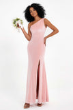 One Shoulder Sheath Sexy Formal Evening Party Dresses with Slit Bridesmaid Dress Prom Gowns