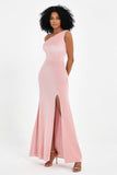 One Shoulder Sheath Sexy Formal Evening Party Dresses with Slit Bridesmaid Dress Prom Gowns