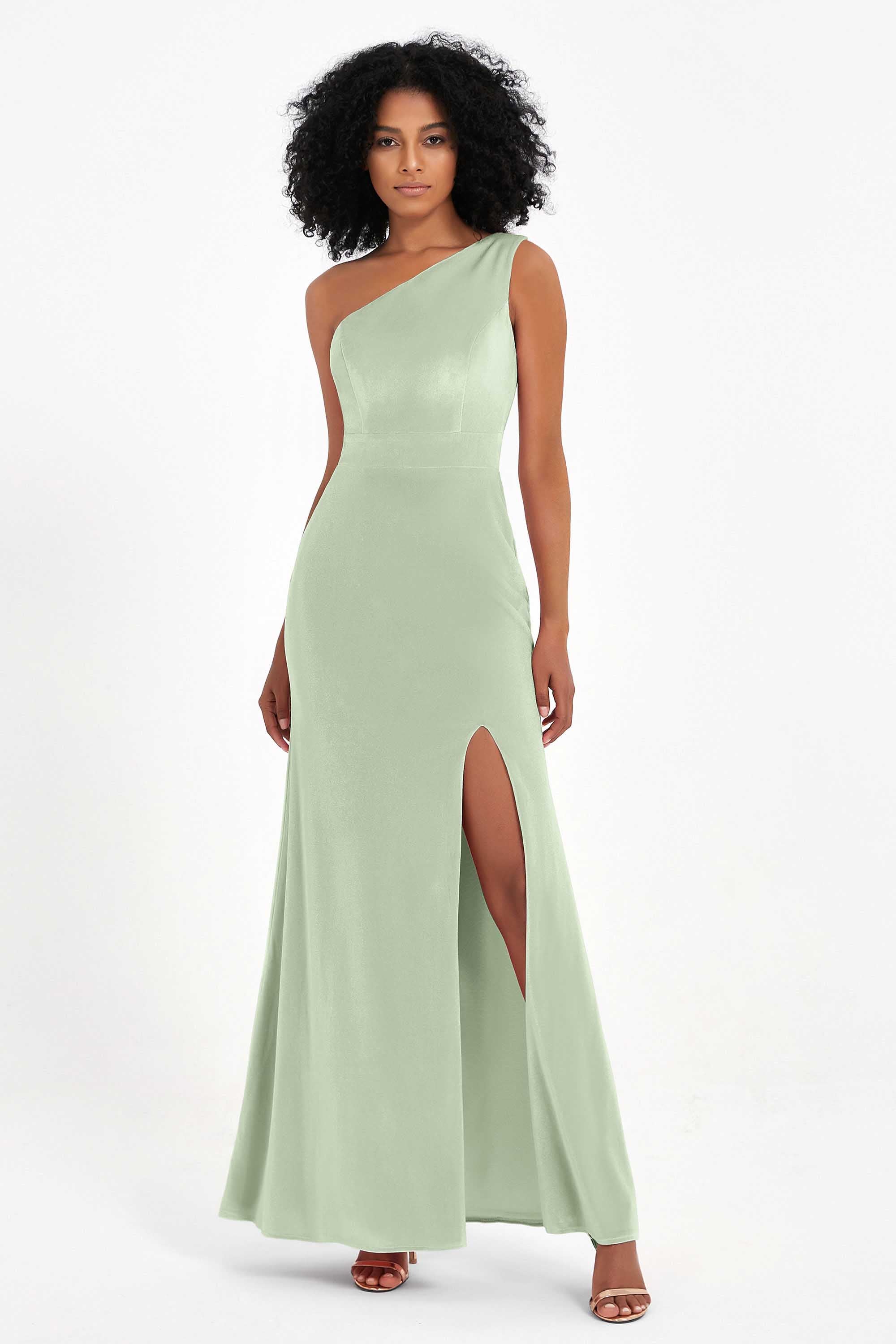One Shoulder Sheath Sexy Formal Evening Party Dresses with Slit Bridesmaid Dress Prom Gowns
