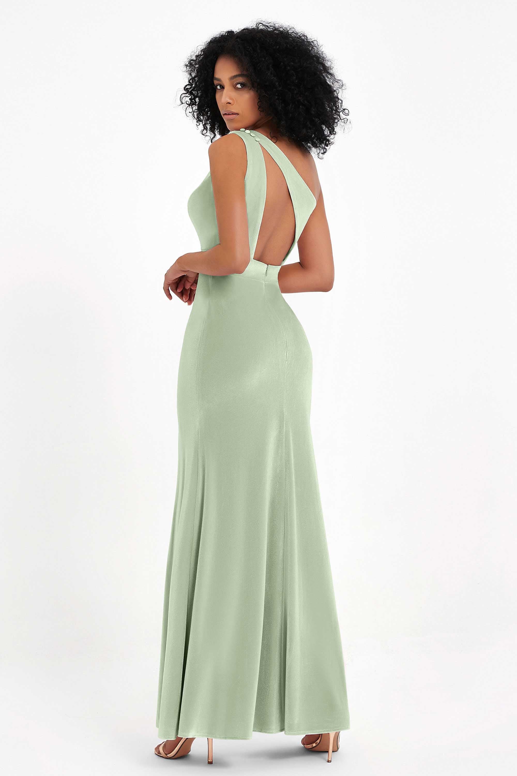 One Shoulder Sheath Sexy Formal Evening Party Dresses with Slit Bridesmaid Dress Prom Gowns