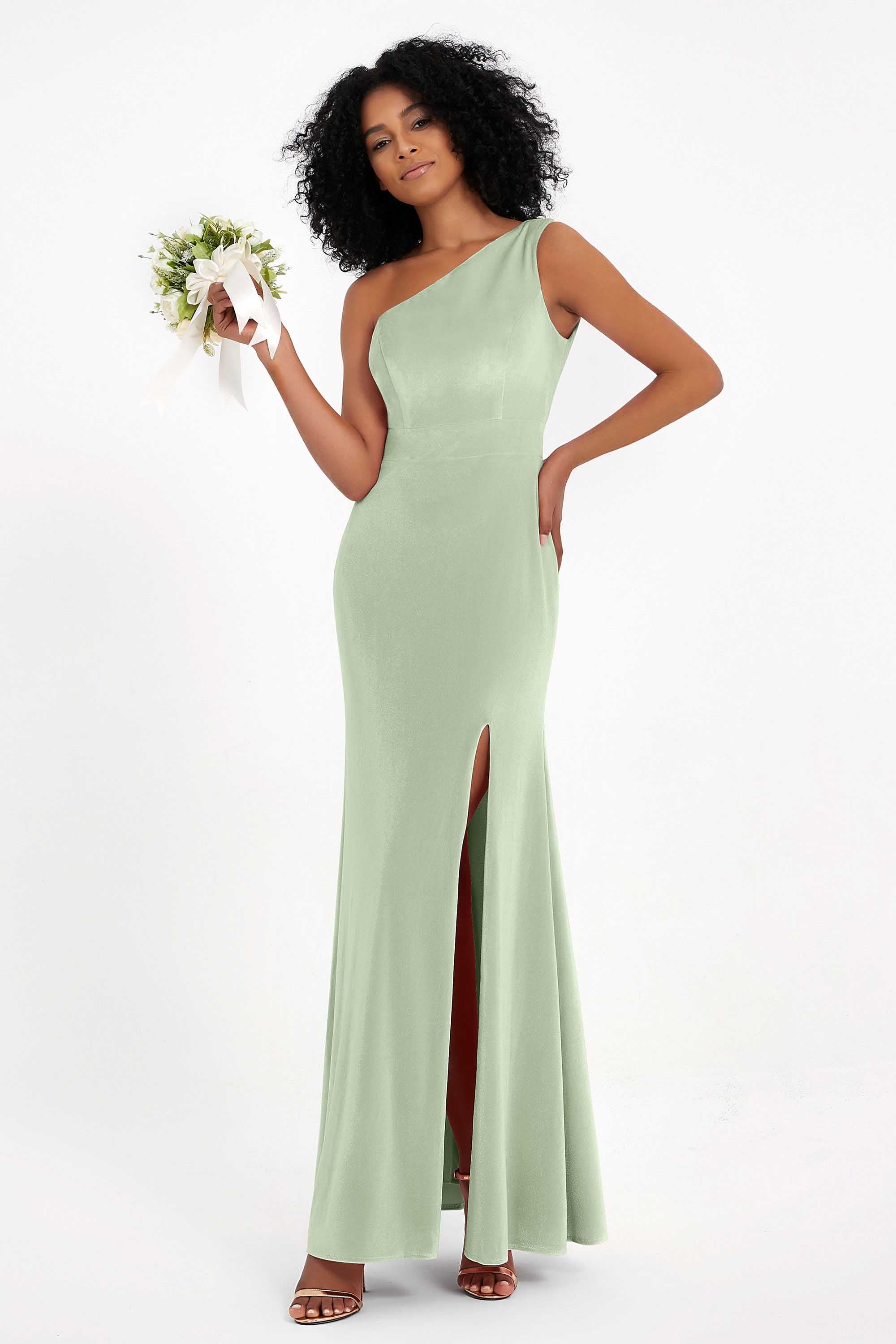 One Shoulder Sheath Sexy Formal Evening Party Dresses with Slit Bridesmaid Dress Prom Gowns