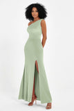 One Shoulder Sheath Sexy Formal Evening Party Dresses with Slit Bridesmaid Dress Prom Gowns