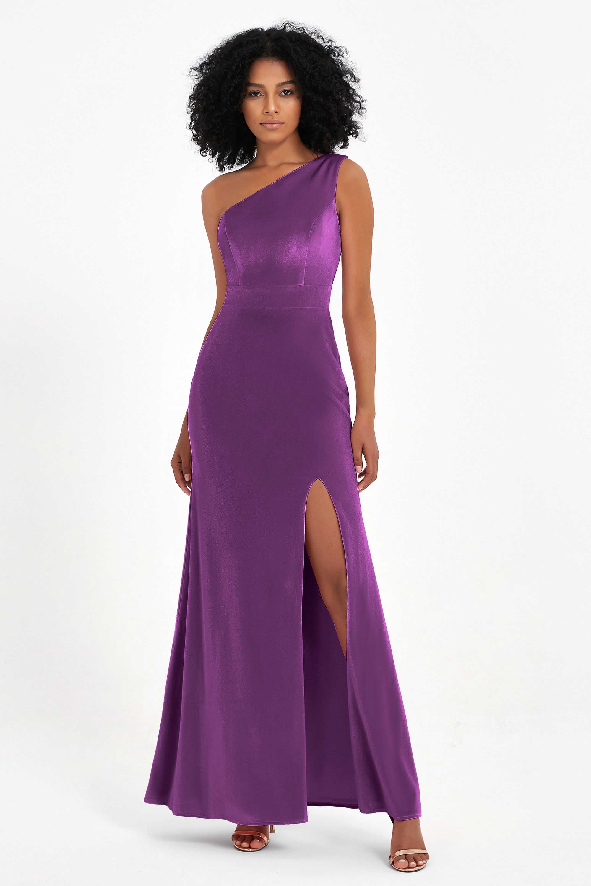 One Shoulder Sheath Sexy Formal Evening Party Dresses with Slit Bridesmaid Dress Prom Gowns