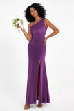 One Shoulder Sheath Sexy Formal Evening Party Dresses with Slit Bridesmaid Dress Prom Gowns