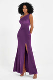 One Shoulder Sheath Sexy Formal Evening Party Dresses with Slit Bridesmaid Dress Prom Gowns