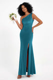 One Shoulder Sheath Sexy Formal Evening Party Dresses with Slit Bridesmaid Dress Prom Gowns